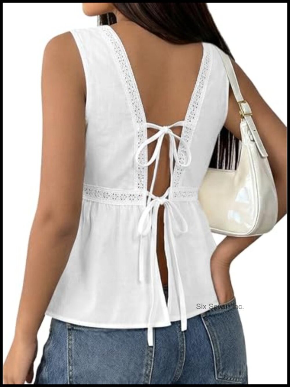 Women Peplum Tank Top Tie Back V Neck Sleeveless Blouse